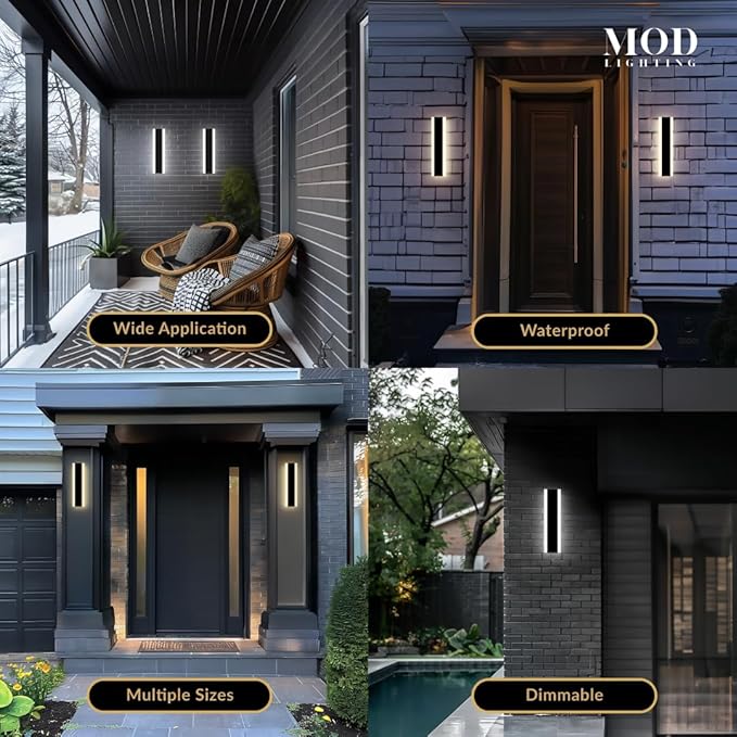 𝗠𝗢𝗗 𝗟𝗜𝗚𝗛𝗧𝗜𝗡𝗚 Haylen | Waterproof Outdoor Wall Light, LED Dimmable with Remote 3000K-6000K, Long Outdoor Porch Lights, Wired Lighting Fixture, Patio Exterior Wall Sconce, 1-Pack (Black, 12")