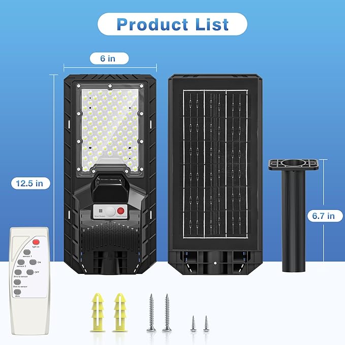 Solar Lights Outdoor Waterproof - 6500K Solar Street Lights Outdoor IP66 Waterproof LED Flood Light with Motion Sensor and Remote Parking Lot Lights Dusk to Dawn for Backyard/Outside/Garage 2Packs