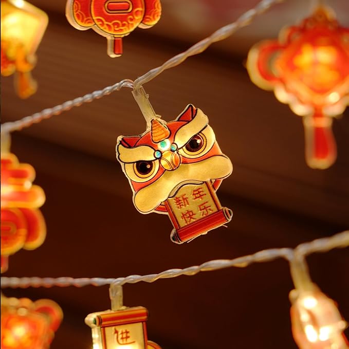 LOLStar Chinese New Year Decorations 2026 Mini Indoor String Lights 9.8Ft 20 LED Fairy Lights 8 Modes Timer Battery Operated (Not Included) Chinese New Year Decors Window Lights for Mantel Bedroom