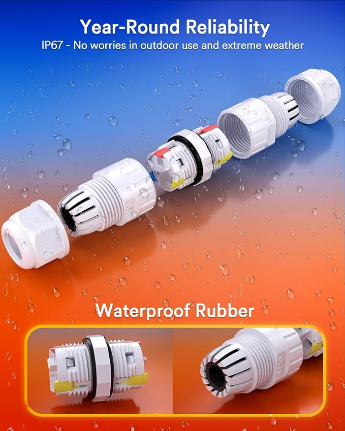 Lumary Waterproof 3PIN Wire Connector for Permanent Outdoor Lights, White, 2 Pack