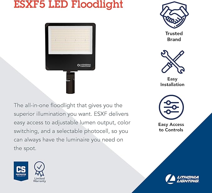 Lithonia Lighting All-in-One LED Flood Light, Waterproof LED Outdoor Light Fixture with Adjustable Brightness and Color Temperature, Yoke or Slipfitter Mount Dusk to Dawn Outdoor Lighting, UVOLT