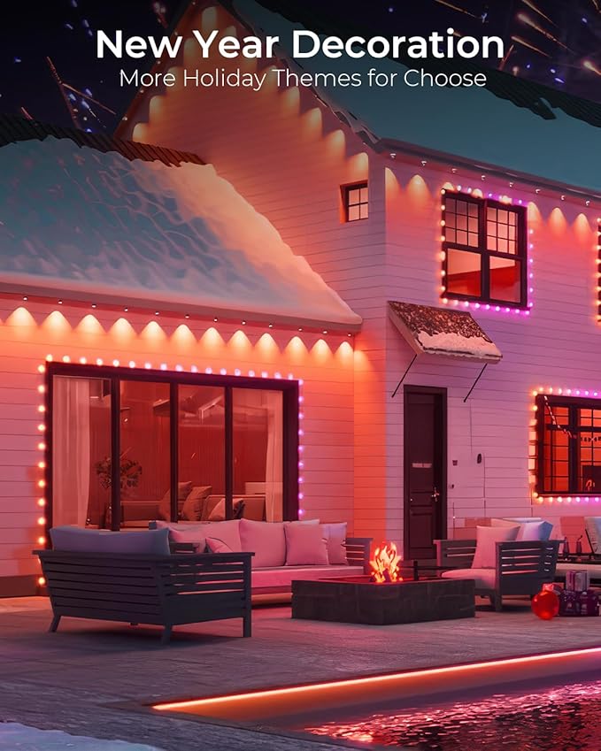 Smart Permanent Outdoor Lights, 200ft with 144 LED RGB String Lights, IP67 Waterproof Eaves Light with 44 Scene Modes for Halloween Christmas Birthday Holiday Party, APP/Voice/Remote Control