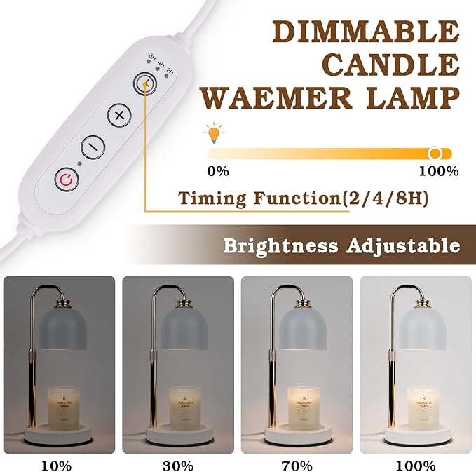 Candle Warmer Lamp with Timer Dimmable, Birthday Gifts for Women Mom, Modern Candle Warmer, White Candle Lamp for Jar Scented Candles, Home Decor, Wax Melt Warmer with 2 Bulbs