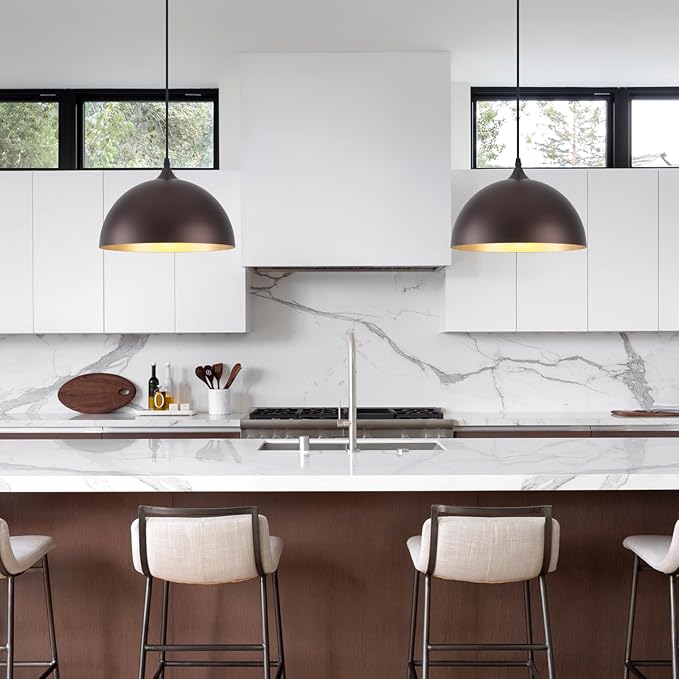 Kitchen Pendant Lights 2 Pack, 11.8 Inch Farmhouse Pendant Light Fixtures, Adjustable Height Dome Hanging Light for Dining Room Cafe Barn,Oil Rubbed Bronze Finish