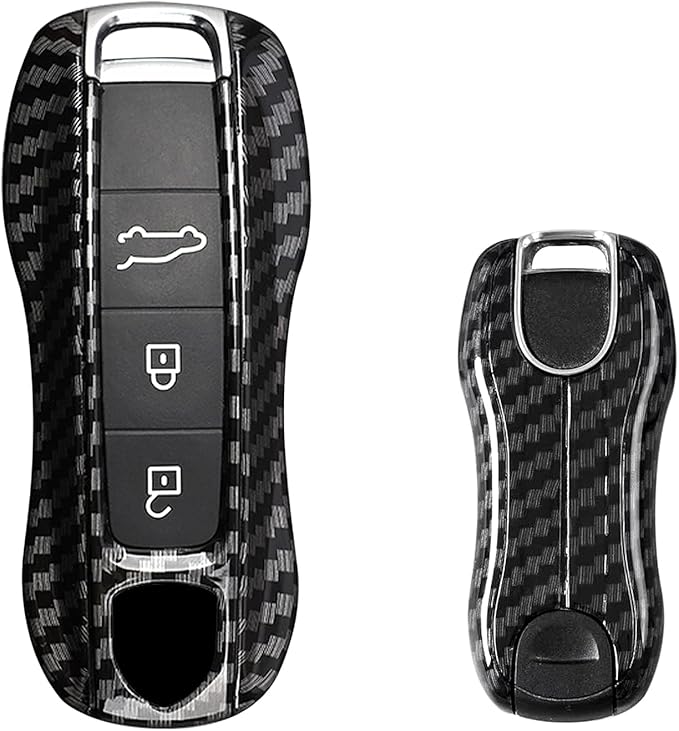 Xotic Tech Carbon Fiber Style Remote Key Covers Case, Compatible with Porsche Cayenne Cayman Panamera 971 Macan Taycan 911 991 918 Carrera 992, 3PCS Smart Key Fob Painted Keyless Entry Protectors