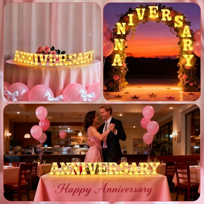 11 Pcs Anniversary Large LED Letter Sign Wedding Birthday Party LED Lights Battery Powered Table Decoration for Party Bedroom Bar Pub Restaurant Tabletop Decoration