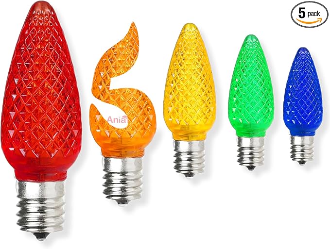 5PCS C9 LED Christmas Light Bulbs - C9 led Bulbs with E17 Base Sockets Replacement Bulbs for Outdoor String Lights - Commercial Grade Multicolored