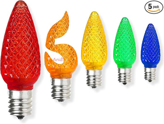 5PCS C9 LED Christmas Light Bulbs - C9 led Bulbs with E17 Base Sockets Replacement Bulbs for Outdoor String Lights - Commercial Grade Multicolored