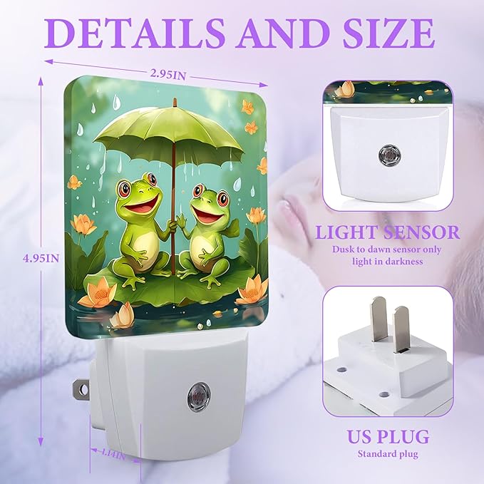 Cartoon Frog Night Light,Lotus Flower Night Lights Plug into Wall,Led Lamp for Stairway/Hallway/Bedroom 0.5W Nightlight Sleep Friendly