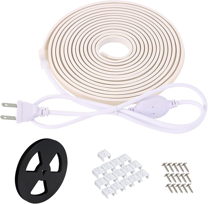AC 120V LED Strip Lights 10M 32.8ft Warm White, IP67 Waterproof LED Light Strip Dimmable Strips Rope Lights for Kitchen Cabinets Indoor Use, Hardwired Installation (White, 32.8ft)