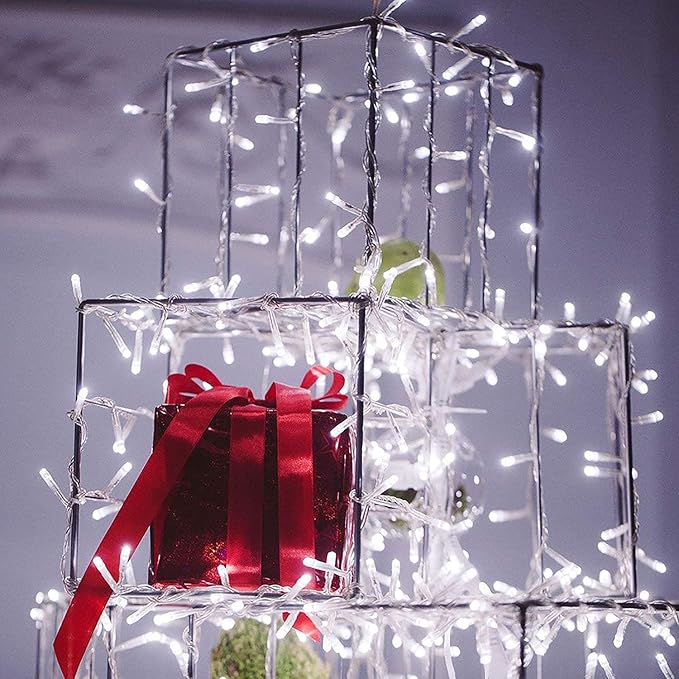 FULLBELL 33ft 100 LED Memory Pure Wire String Lights, Indoor/Outdoor, White (100LED), 5W, 125V, 3000K, Water Resistant, Christmas, Birthday, Wedding, Modern Style