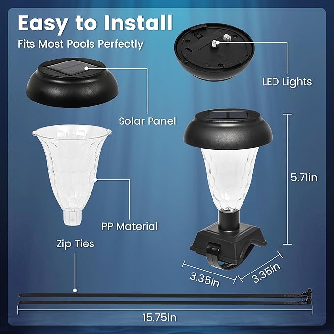Solar Pool Lights for Framed Above Ground Pools, Waterproof Lights at Night Backyard Pool Accessories, RGB Color Light for Frame Swimming Pools, 6 Pack