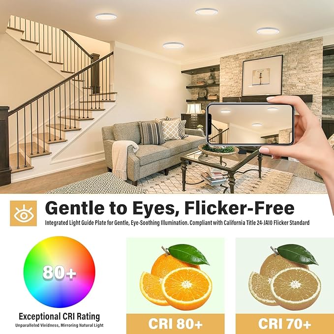 Flush Mount Ceiling Light Fixture - ETL Certified - 5 Inch Dimmable 3000K Warm White LED, 0.63'' Ultra Thin Round Design for Bedroom, Bathroom, Kitchen, Hallway, Basement, Closet (3-Pack)‌