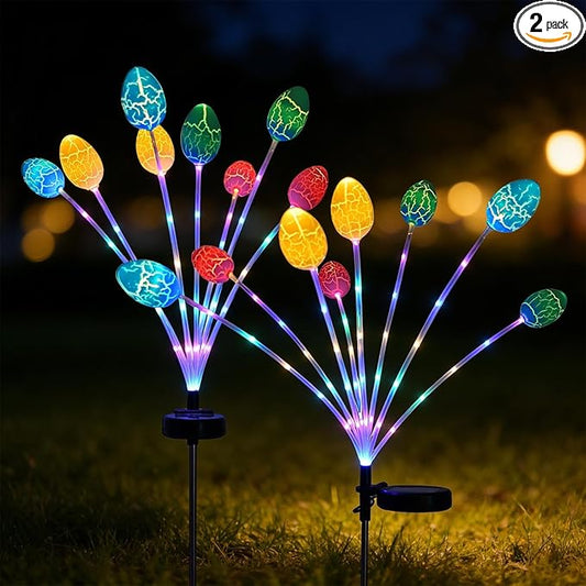 2 Pack Solar Easter Egg Lights, Colorful Garden Swaying Firefly Light with Growing Stem, 2 Modes, High Waterproof Easter Egg Lights for Garden Patio Yard Pathway Landscape Decor