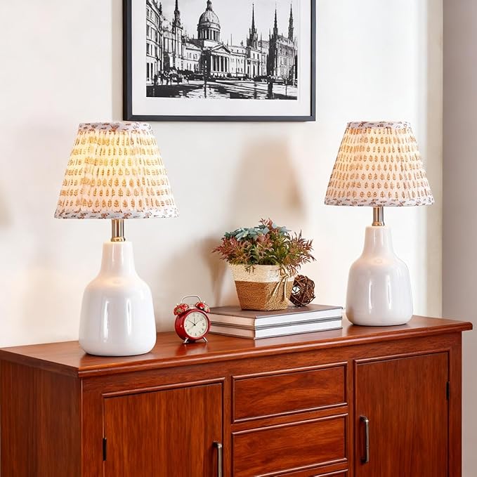Uno Lamp Shades Set of 2,Drum Pleated Lamp Shade 5" Top x 9" Bottom x 7" Slant Height,Small Replacement Lampshade(Slip Uno Fitter) Fabric Lampshades Table lamp Shades Bottle Shade,2 Pack(Brownfloral)
