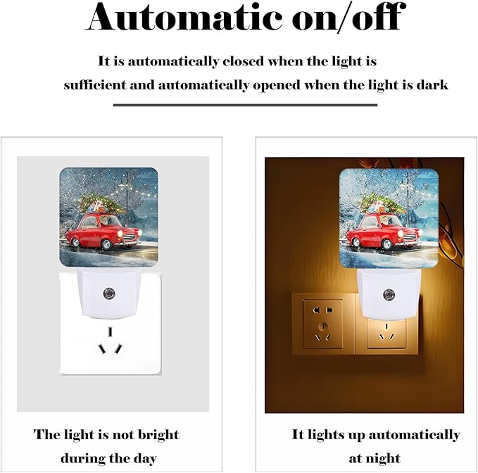 Santa Claus and Retro Car Night Light,Plug-in Nightlights Auto Sensor Night Lamp Dusk to Dawn Lamp Home Decor for Nursery Children Girls Boys
