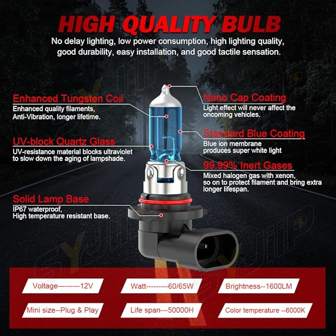 Upgraded Halogen Headlight Bulbs Compatible for Toyota RAV4 2013 2014 2015, 9005 High and Low Beam Headlamp Lights, 6000K White, 300% Brightness, Plug N Play, 4-Pack