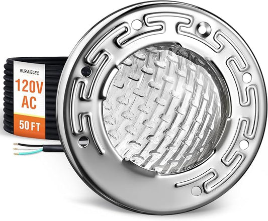 SURAIELEC 6 Inch Small LED Spa Light for Inground Pool, 120V AC 10W Underwater Pool Light, Cool White 6000K, Fits Pentair and Hayward Wet Niches, IP68 Waterproof, 50 FT Cord