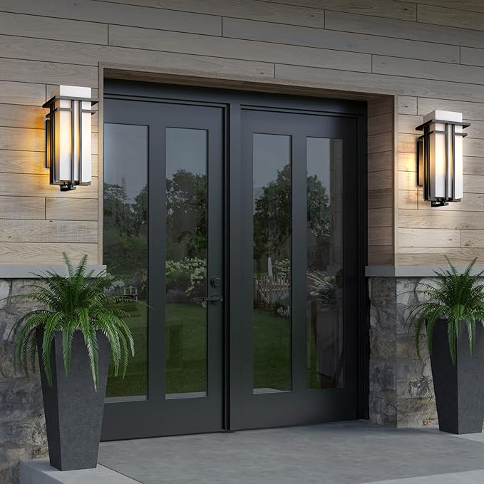 Outdoor Lighting Fixtures Wall Mount, Outdoor Wall Lights Modern with Frosted Glass, Aluminum Exterior Light for House Outdoor Wall Lantern for Garage Porch Carriage Patio (14.6''H, 1 pc)