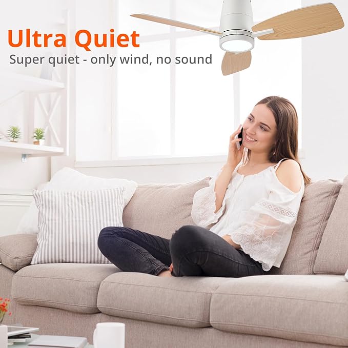 TALOYA 42inch Ceiling Fans with Lights and Remote Control, Quiet DC Motor, Double-Faced Blades, Modern Low Profile Ceiling Fan for Bedroom, Living Room, Dining Room, Office
