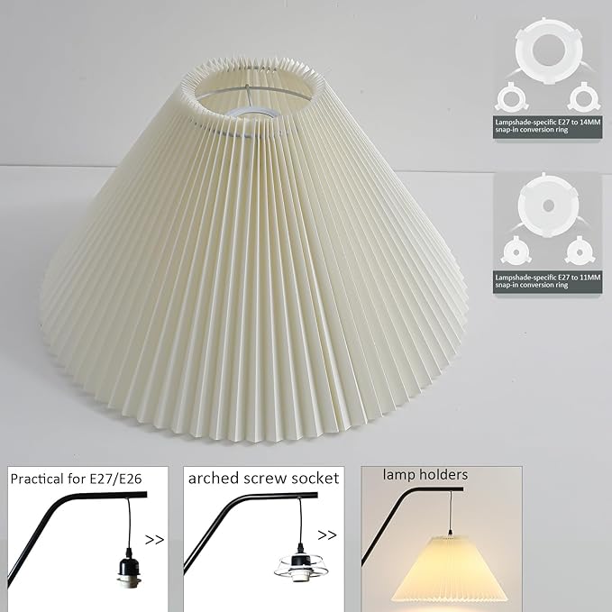 Pleated Lamp Shade for Arc/Arched Table Lamp/Floor Lamps Replacement Shade 5.9"Top X 16.5"Bottom X 11"High-Cream