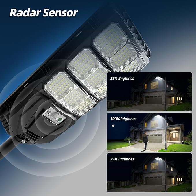 Solar Street Lights Outdoor, 6500K Solar Lights Outdoor Waterproof with Motion Sensor, Flood Security Lights with Remote Control Dusk to Dawn Commercial Lighting for Yard Path Garden