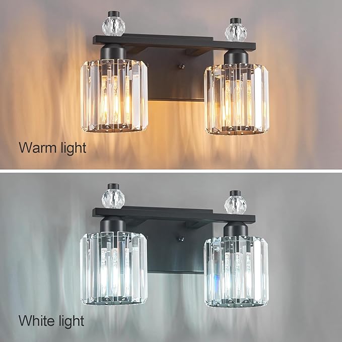 Bathroom Vanity Lights 2-Light Sand Black Modern Crystal Vanity Light Fixtures Over Mirror Crystal Bathroom Vanity Lighting Fixtures