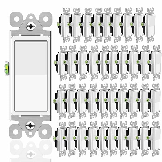 Greencycle Single Pole Light Switch,15 Amp/120-277V,Double Rocker Wall Paddle Light Switch,On/Off Switches for Residential and Commercial Areas,UL Listed,White,40PK