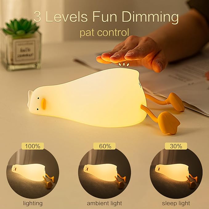 Existential Crisis Duck Lamp, Squishy Kids Cute Lying Flat Duck Night Light, Rechargeable Ducky Lay Touch Lamp, College White Elephant Gifts, Mom Mothers Day Gift, Fun Decor, Safe Silicone