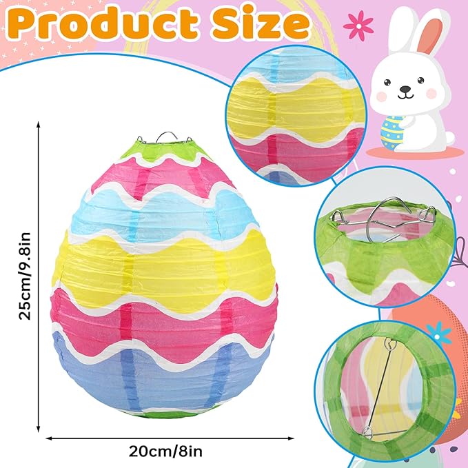 DECYOOL 12 Pieces Pastel Paper Lanterns, 8 Styles of Easter Egg Lanterns 4 Styles of Rabbit Lanterns Colorful Hanging Lantern Decor for Parties, Classroom Home Indoor Outdoor Celebrations