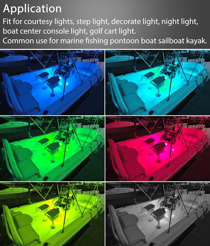 Boat Lights Wireless, Battery Powered Operated Marine Led Interior Light for Boat Deck Courtesy Light, for Fishing Pontoon Sailboat Kayak, Remote Control Multi Color Changing, RGB, 4PCS