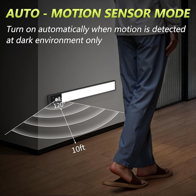2 Pack 12" Under Cabinet Lights with Digital Display,2200mAh Rechargeable Motion Sensor Light Indoor,3 Color Temperatures, Magnetic Dimmable Closet Lights, Under Counter Light for Kitchen