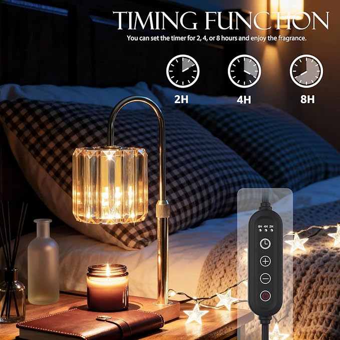 Candle Warmer Lamp with Timer, Dimmable Electric Candles Wamer Adjustable Height, Gifts for Women Mom, Glass Modern Candle Melter Lamp, Amber