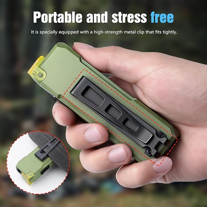 EDC Rechargeable Flat Flashlight 1000 Lumens White LED/UV/RGB Ambient Signaling Flashlights, Magnetic Clip on Pocket Light for Outdoors, Emergency, Working (1, Green, Compact)