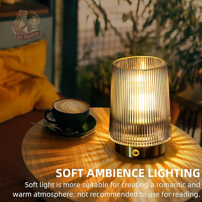 MJ Cordless Lamps Rechargeable Battery Operated Lamp Glass Table Lamp Portable Dimmable Brightness Adjust Decorative Dimmable Beside Small Lamp for Home Decor Livingroom Bedroom Kitchen Bathroom Grey