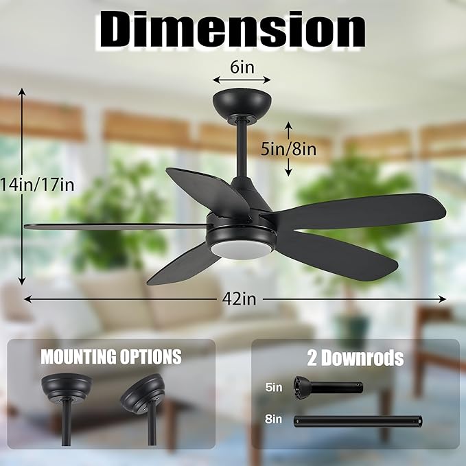 Ceiling Fans with Lights,42 inch Modern Ceiling Fan with App and Remote Control,Reversible DC Motor Ceiling Fans 3CCT Dimmable Noiseless Ceiling Fan for Bedroom,Farmhouse,Indoor/Outdoor Use