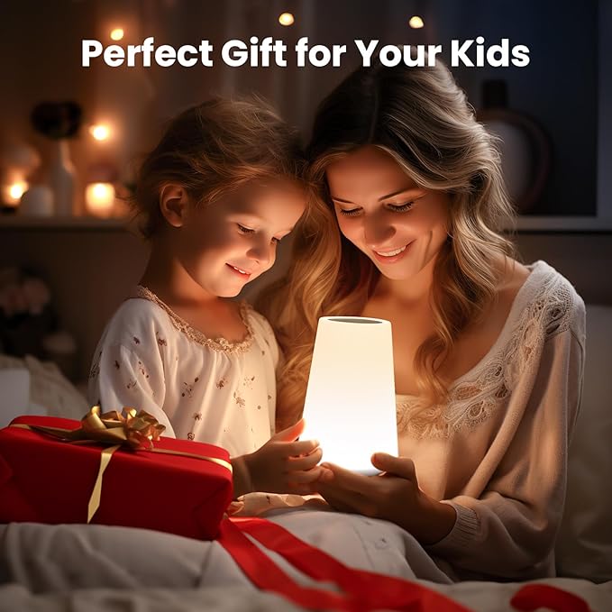THAUSDAS Night Light, Dimmable Touch Lamp for Bedroom, Portable Table Bedside Lamp, 5 Brightness 13 RGB Colors, Night Lights for Baby Nursery Bathroom