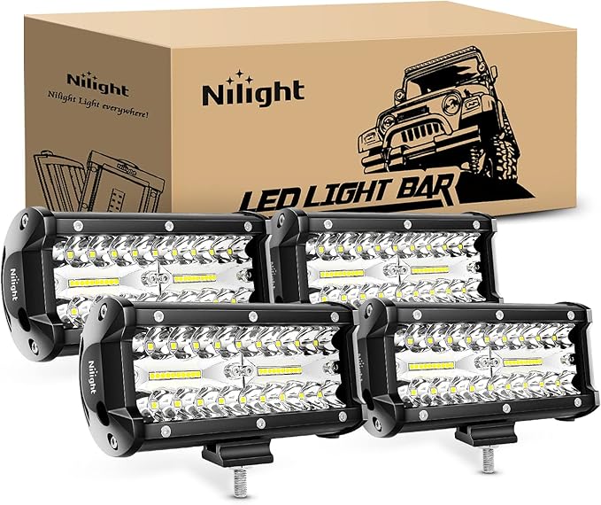 Nilight LED Pods 4PCS 6.5 Inch 120W Light Bar Triple Rows Spot Flood Combo Driving Light Waterproof Led Work Light Off-road Truck Car ATV SUV Cabin Boat, 2 Years Warranty