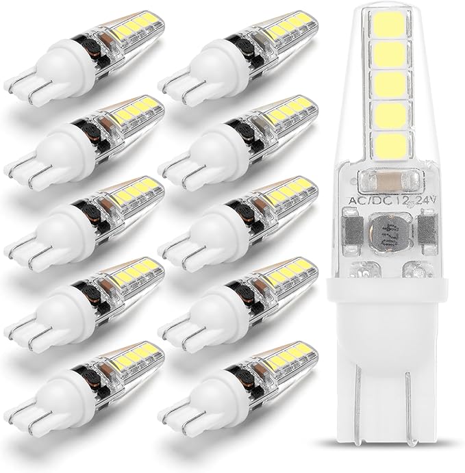 ALIDE T10 T5 921 922 912 194 168 RV LED Bulbs Cool White 10-Packs, Bright 6000K LED Replacement 12 Volt Landscape Camper Trailer Boat Trunk Interior Dome Map License Backup Reverse Lights