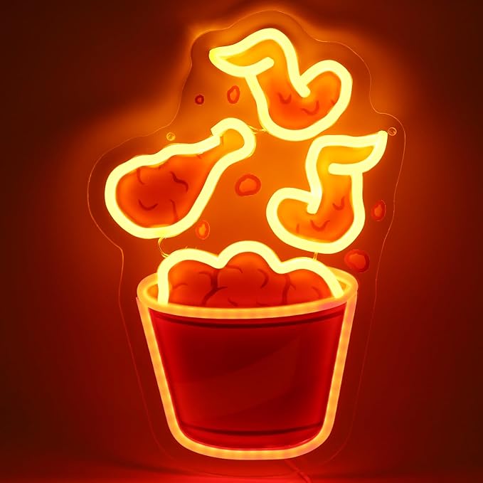 Fried Chicken Leg Neon Sign For Home Movie Room Wall Decor, Colorful UV Printed Neon Light, LED Artwork for Bar, Bedroom, Game Room, Party Decoration Holiday Birthday Gifts