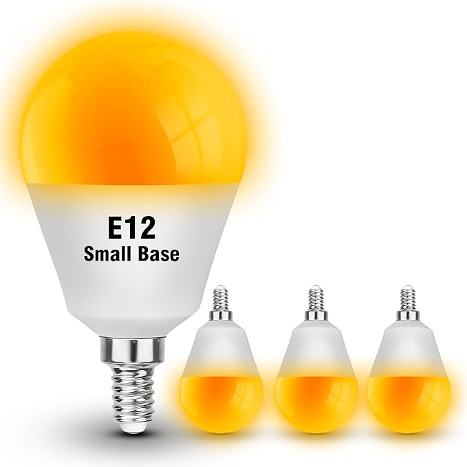 E12 Small Candelabra Base Amber Sleep Light Bulbs, 1800K Warm Amber Bulb 25-40W Equivalent, Blue Light Blocking, 3W Dim Night Light Bulbs for Healthy Sleep, Bedroom Kids Room, Non-Dimmable, 4 Pack