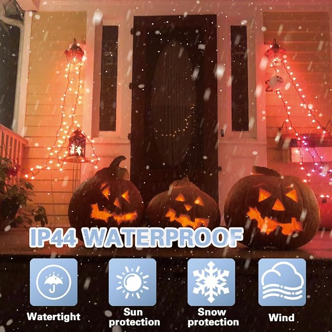 LAMPHOME 66FT Halloween Decorative Mini Lights, 200 LED Green Wire Fairy Starry String Lights Plug in, 11 Lighting Modes, for Halloween Decoration Outdoor Xmas Tree Party Decoration (Orange)