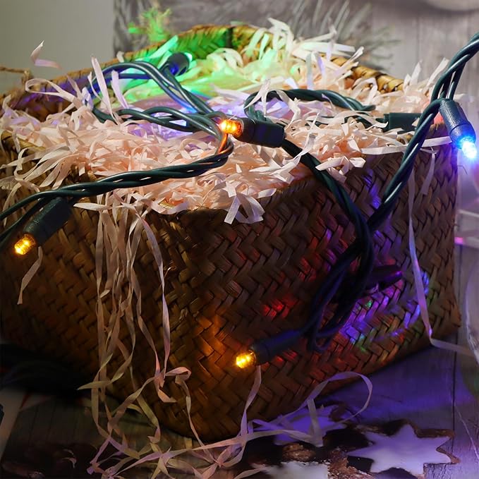100 LED 5MM Multicolor Christmas Lights, 33FT Indoor/Outdoor String Light, Mini Lights for Garden, Patio, Christmas Trees - Green Wire, Commercial Grade, UL Listed
