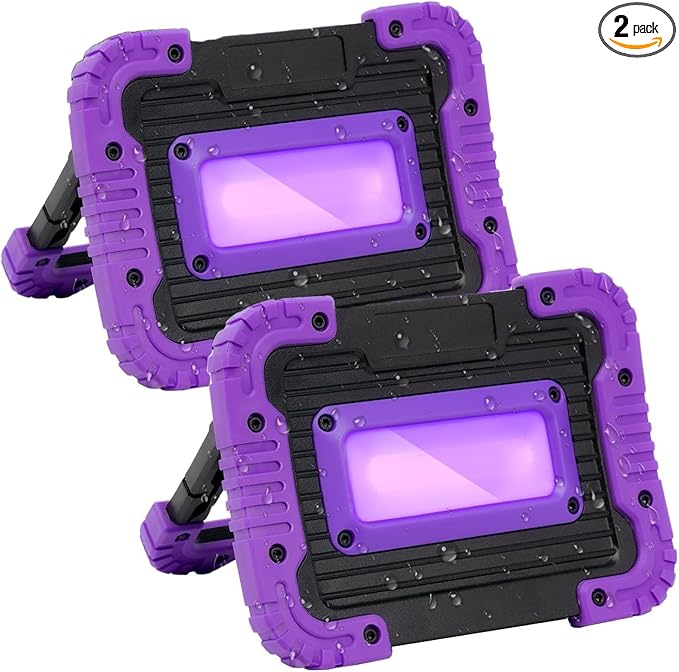 Rechargeable Black Light, Battery Powered Blacklight, Cordless 395nm Ultraviolet Flood Light for Neon Glow Party,Halloween,Body Paint,2 Packs