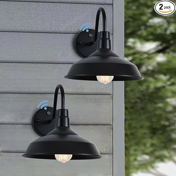 Outdoor Gooseneck Barn Lights with Dusk to Dawn Sensor, 10.6inch Farmhouse Exterior Light Fixture Wall Mount, Industrial Outdoor Wall Sconces Outside for Garage, Porch, Entryway, Patio