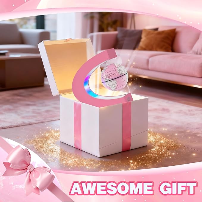Flagest Magnetic Levitation Floating Globes with LED Lights, C Frame Floating Globe Lamp, Cool tech Gadgets for Home Office Desk Accessories, Gifts for Women, Ladies, Girls, Teachers, Colleagues(Pink)