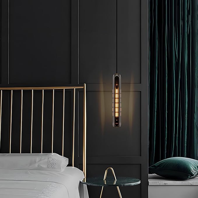 Modern K9 Crystal Kitchen Island Pendant Light,14.95'' Black Long Crystal Pendant Light,1 Light Indoor Crystal Pendant Light, for Kitchen Dining Bathroom Bedroom,Included 2 Bulb