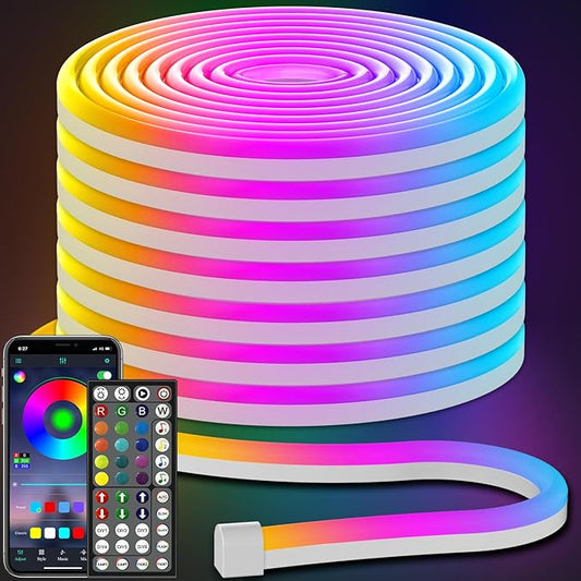 AILBTON 50FT Led Neon Rope Lights Control with App/Remote,Flexible Led Rope Light,Multiple Modes,IP65 Outdoor RGB Lights Waterproof,Music Sync Gaming Led Neon Strip Light for Bedroom Decor