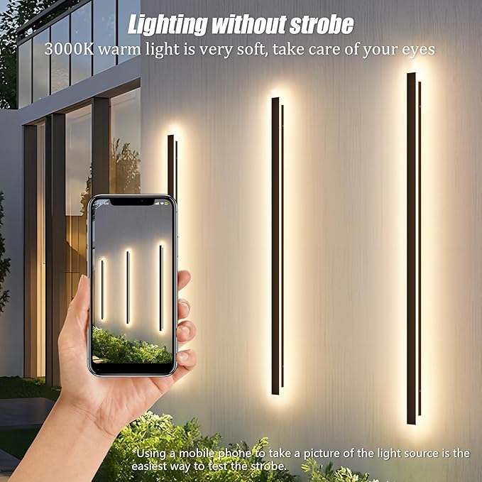 2 Pack 56.3inch Long Outdoor LED Wall Lights 45W Black 3000K Warm White Porch Lights Acrylic Waterproof IP65 Exterior Wall Light Fixtures for House Patio Porch Courtyard