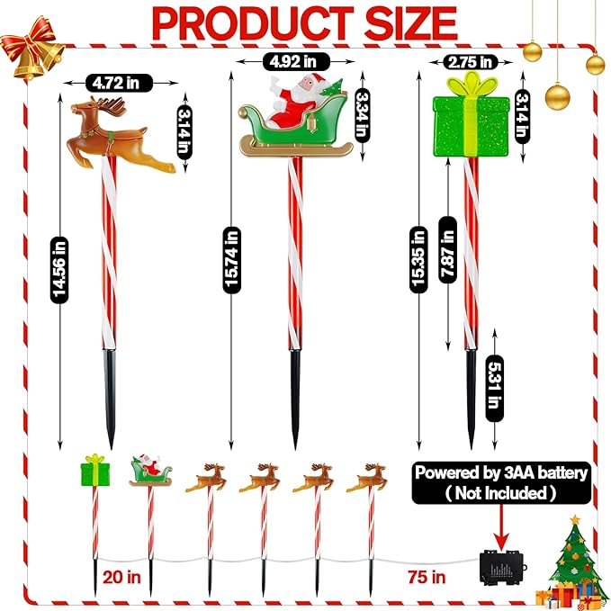 Christmas Pathway Lights Outdoor, 6pcs Candy Cane Reindeer Lights with 8 Modes, Outdoor Christmas Decorations Light, LED Santa Claus Gifts Light for Yard Path Garden Decor (Brown - Reindeer)